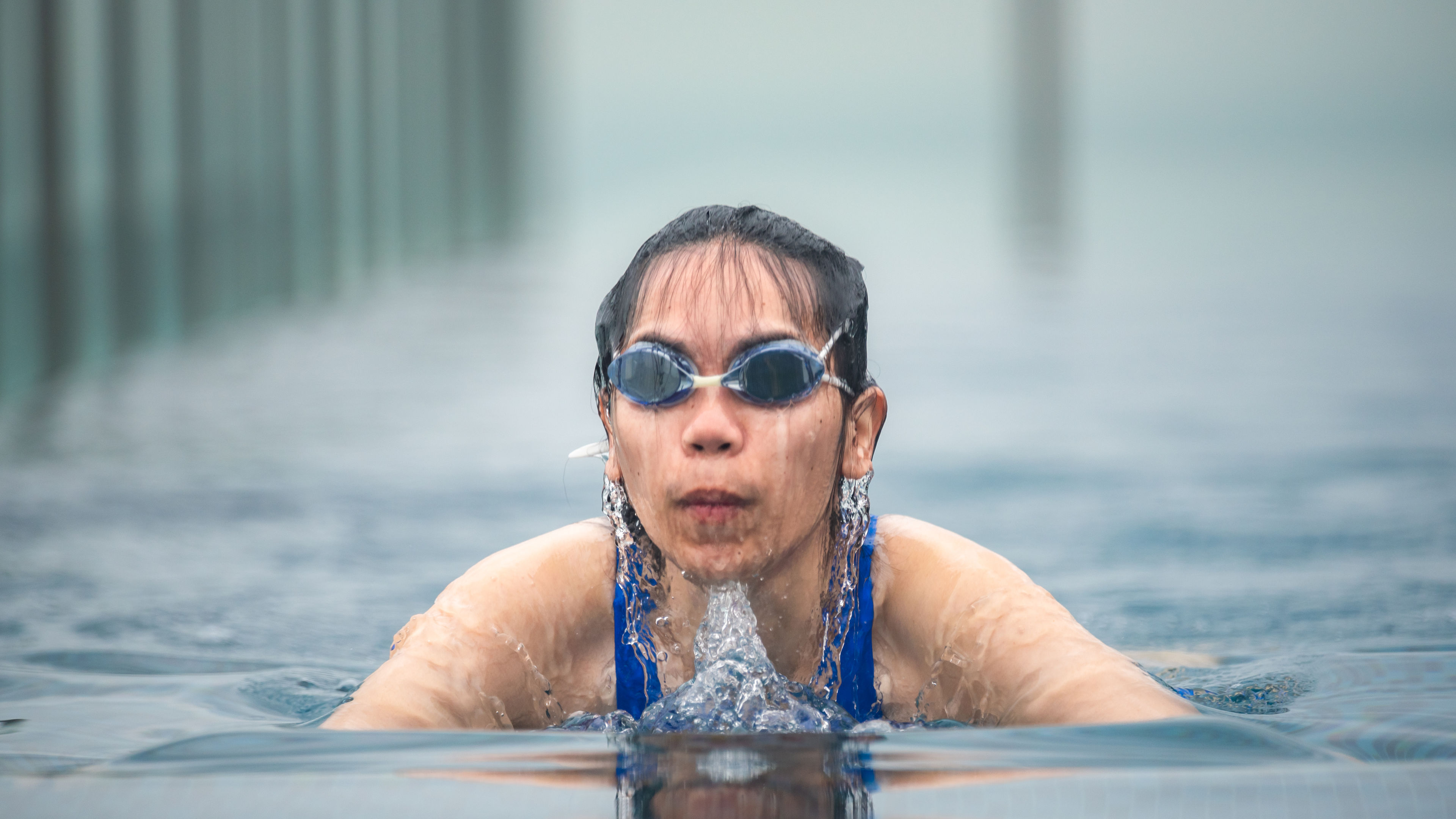 A woman in a pool