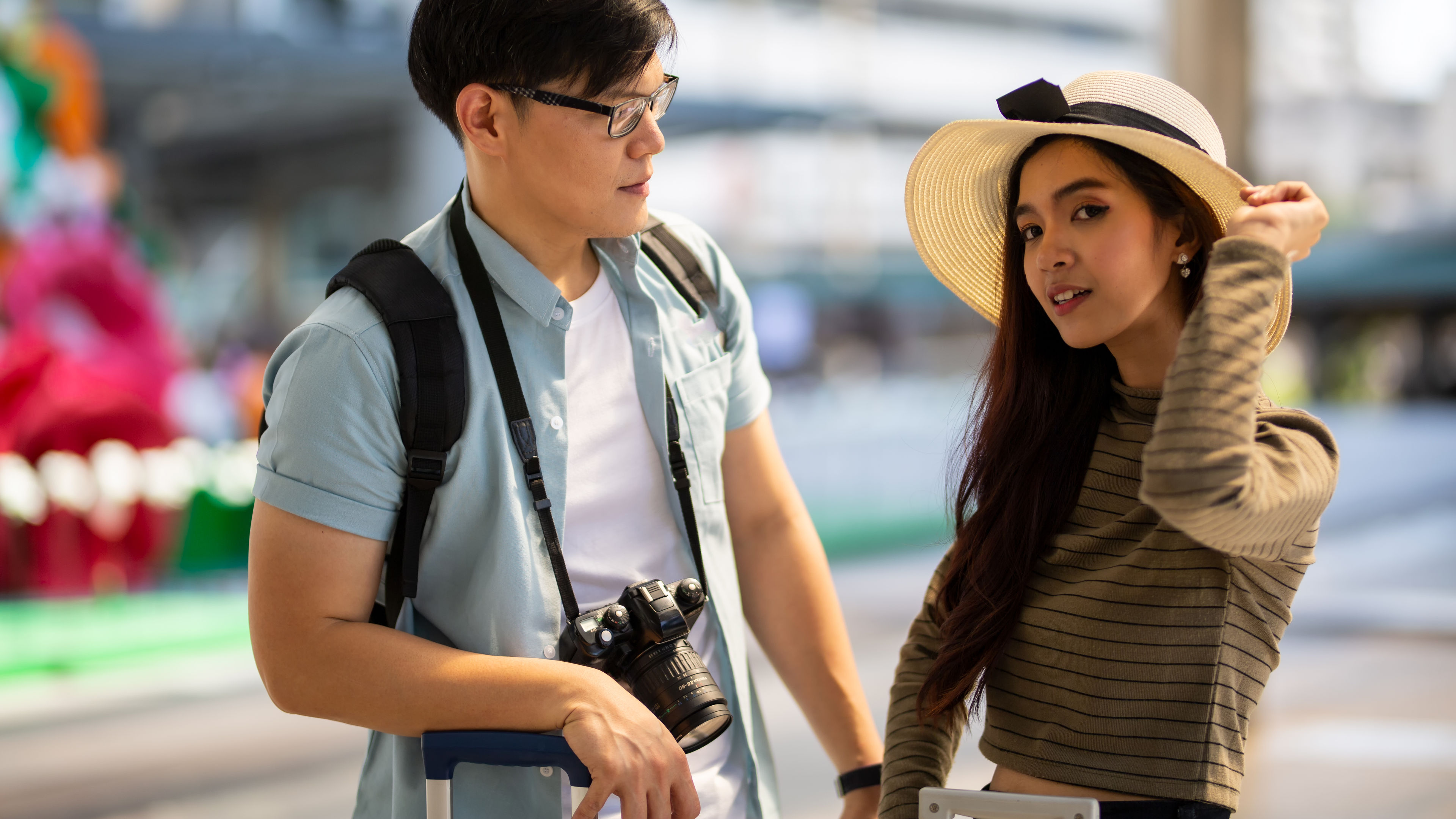 Travelling couple.  
