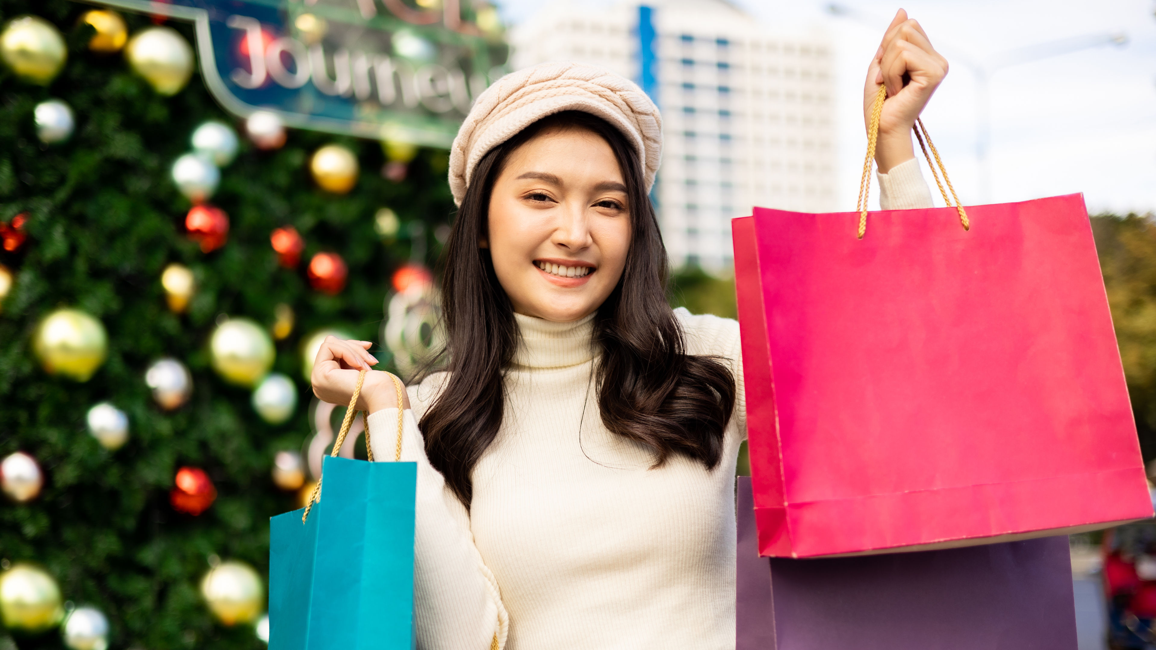 Woman shopping at xmas times 