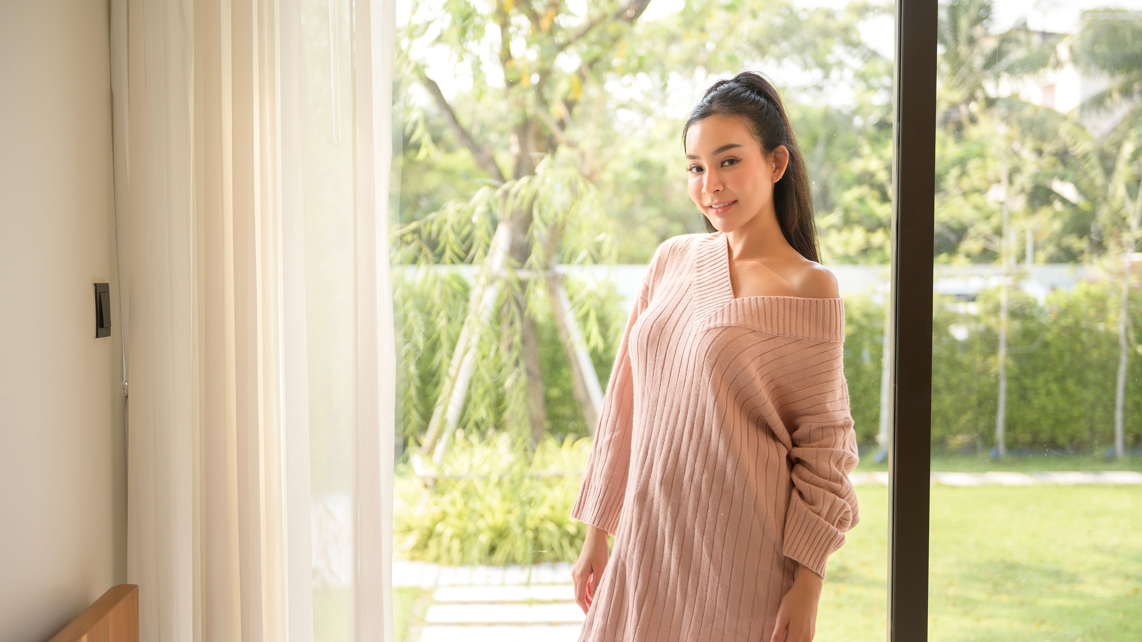 Woman in knitted dress